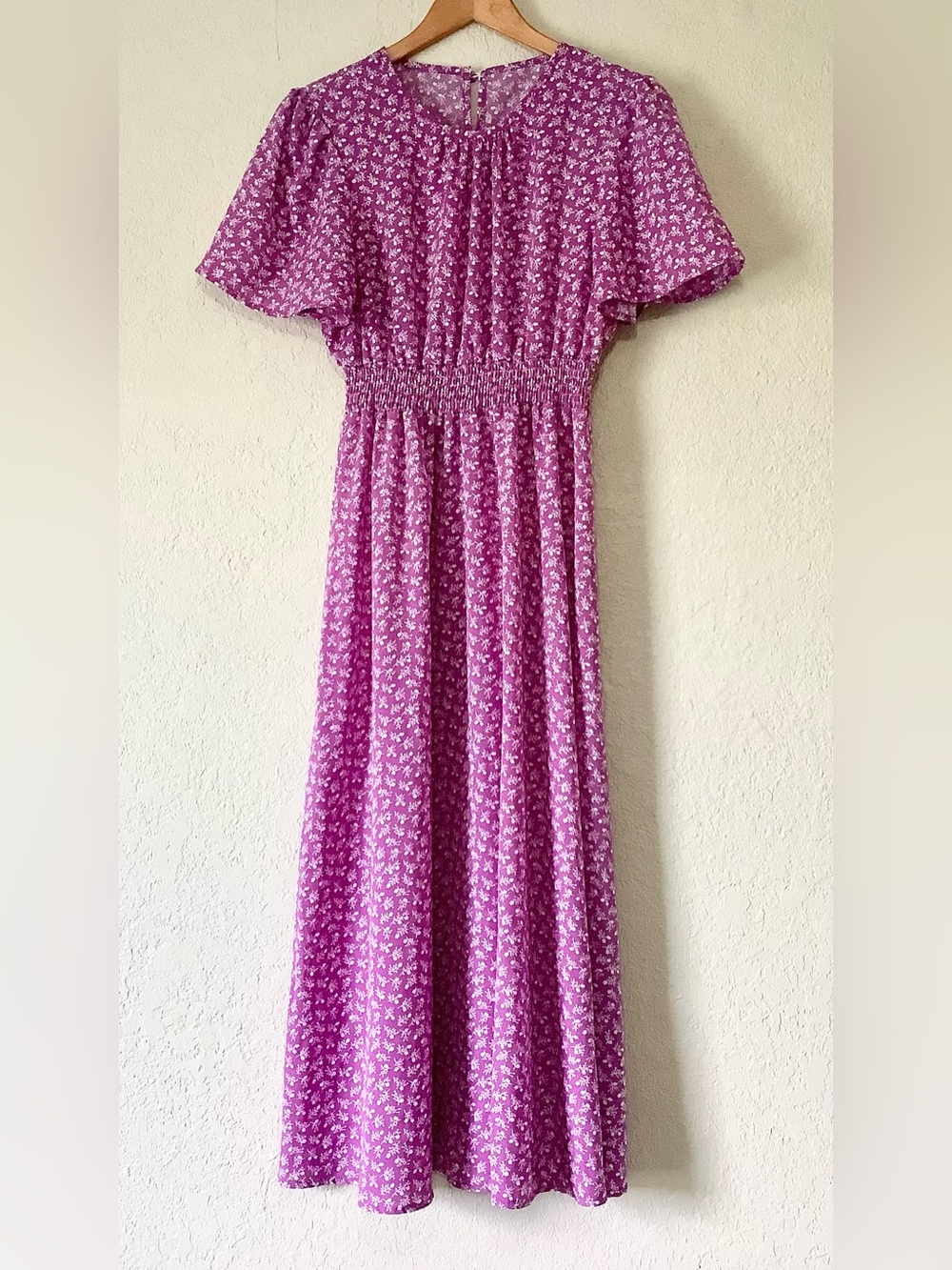 SHEIN Fuchsia Floral Midi Dress with Smocked Waist
